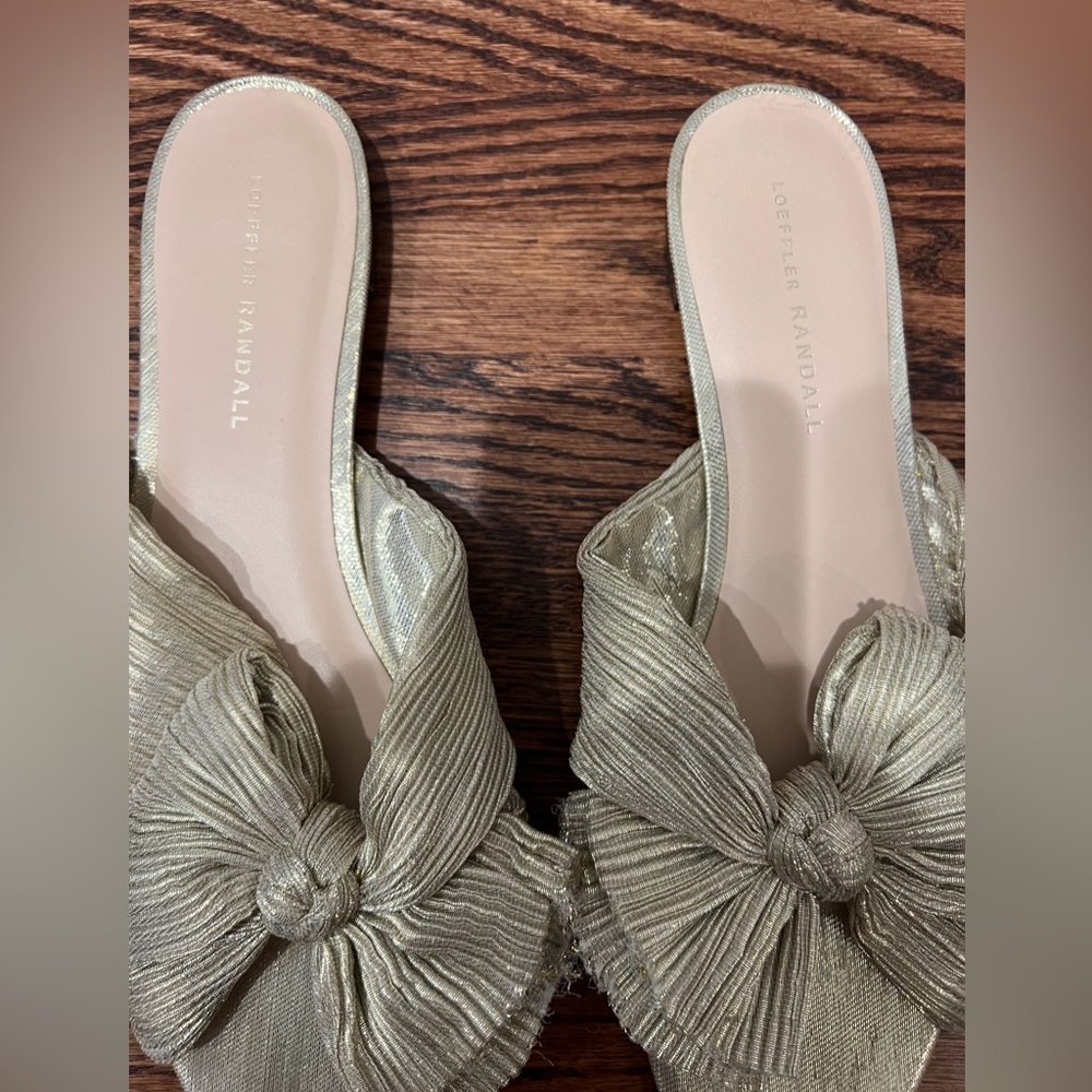 Loeffler Randall Metallic Gold Bow Mules